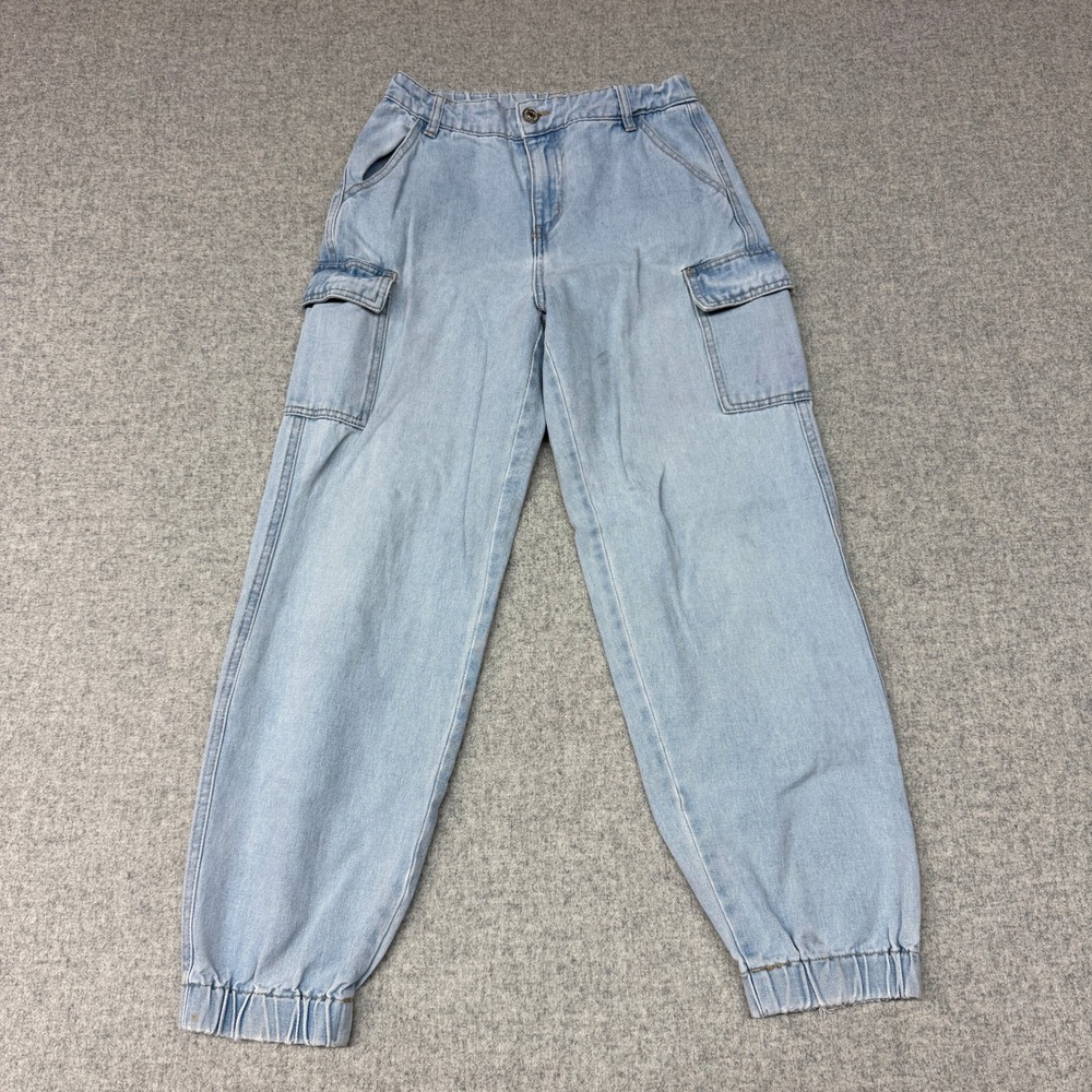 Wild‎ Fable Cargo Jogger Jeans Size 4 Light Wash Blue Denim Utility Elastic Cuff